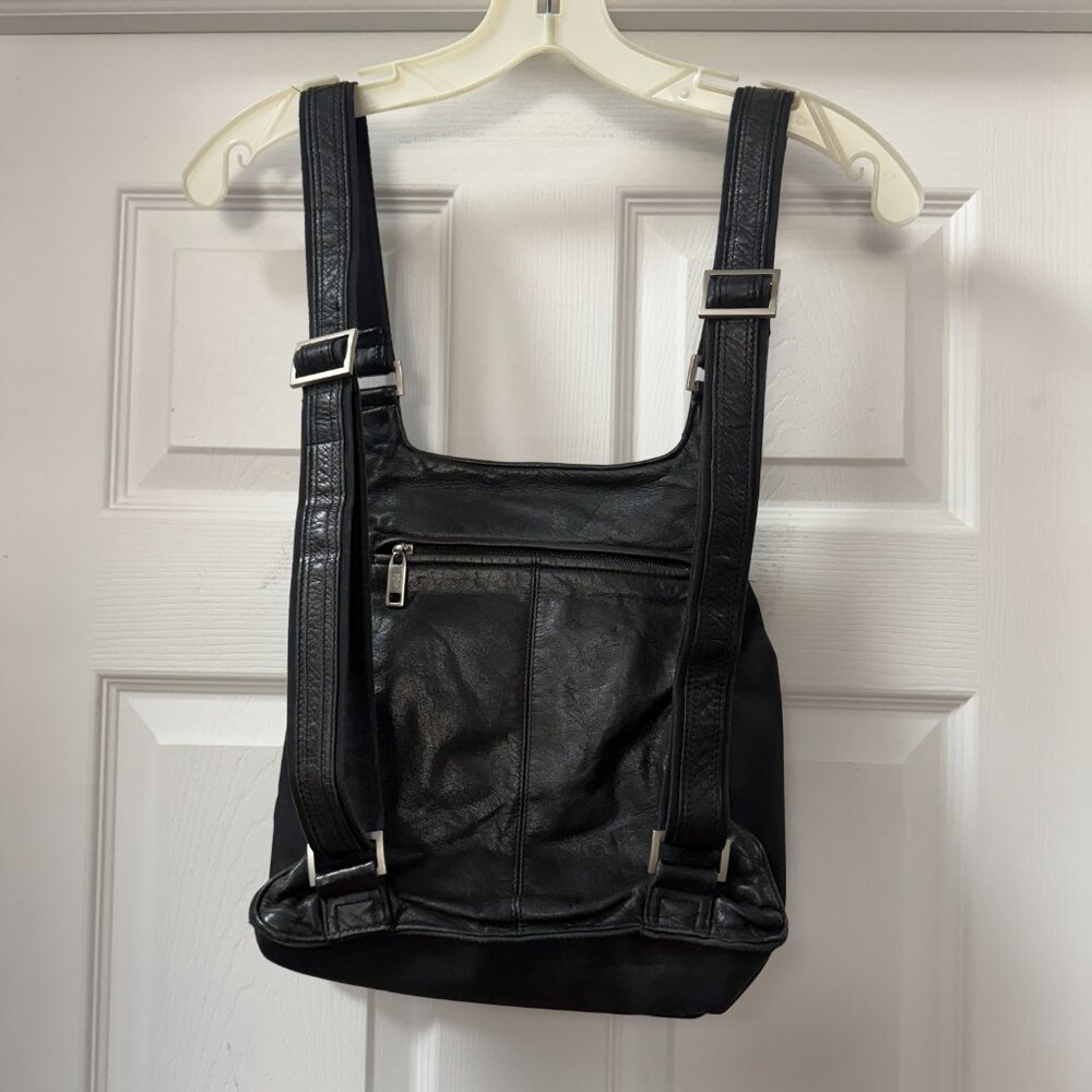 Frye Small Black Leather Backpack With Silver Har… - image 2